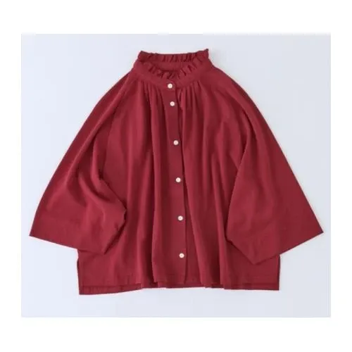 conges payes FAVE ジャージーフリルカラークロップドブラウス