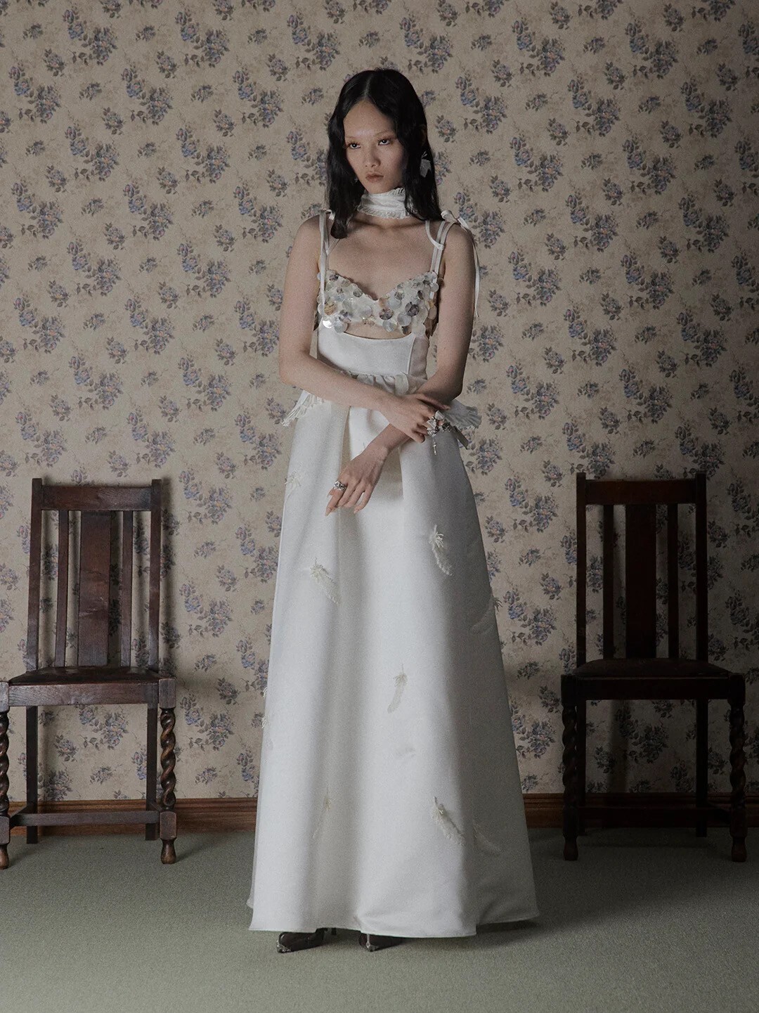 Tanaka Daisuke feather beads apron dress【Delivery in March 2026】