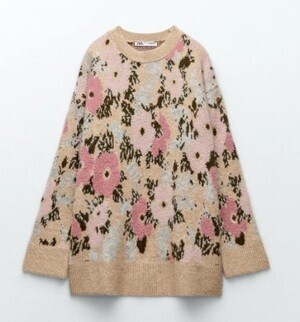 ZARA オーバーサイズ ジャカード フラワー ニットセーター