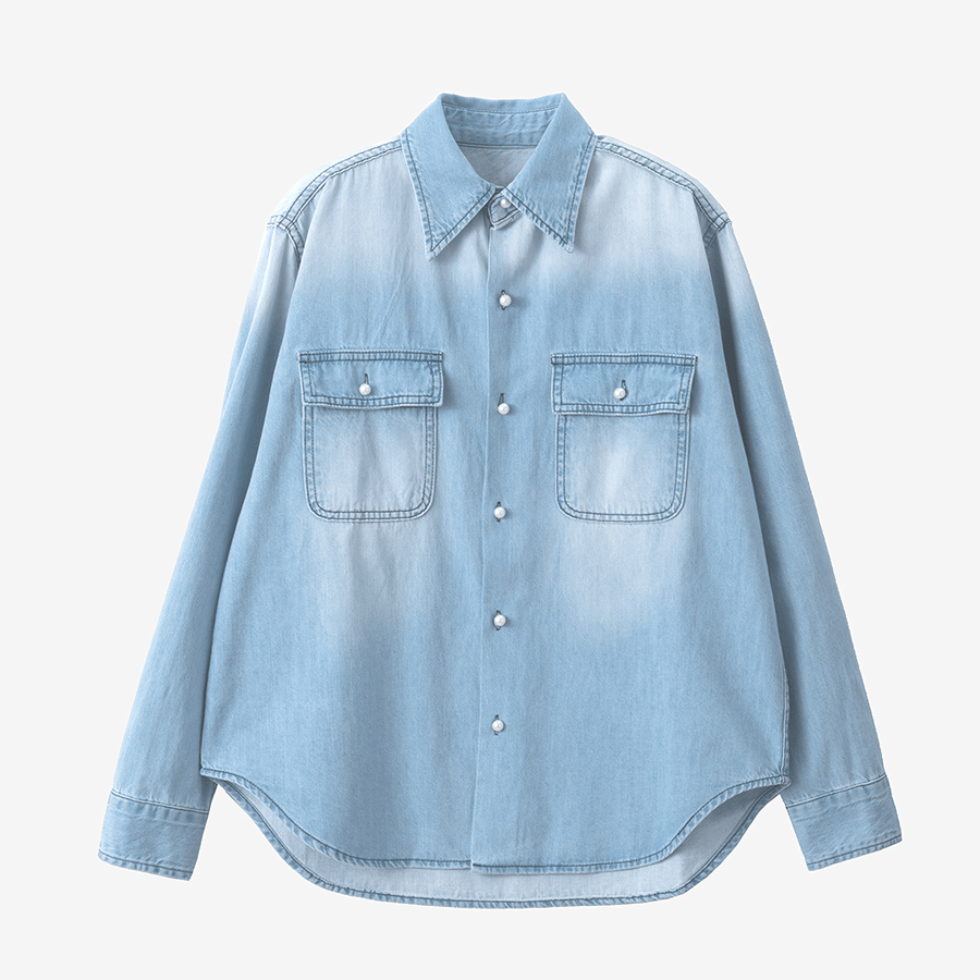 maison de Dolce. パールボタンデニムシャツ(blue)/ショート丈