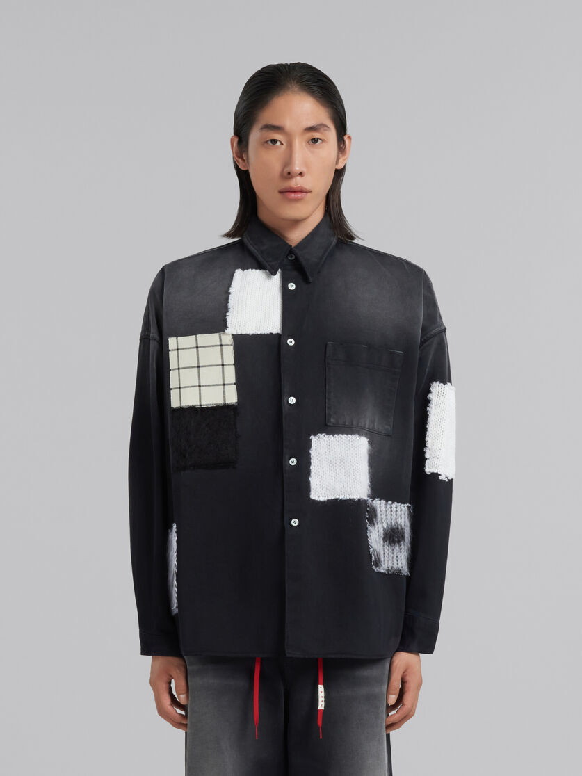 MARNI ブラック ブルデニムシャツ、パターン入りパッチ付き