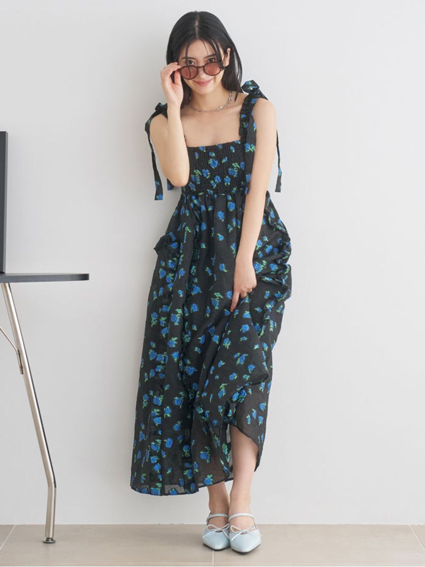 Lily Brown シアージャカードフリルリボンワンピース