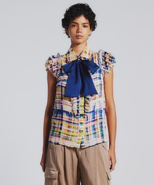 DOUBLE STANDARD CLOTHING チェック柄シフォンブラウス