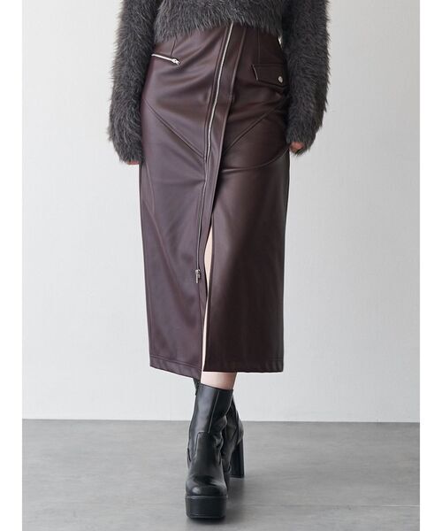 MURUA ZIPスリットフェイクレザースカート