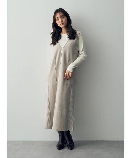 YECCA VECCA ニット切替フェイクスエードジャンスカ