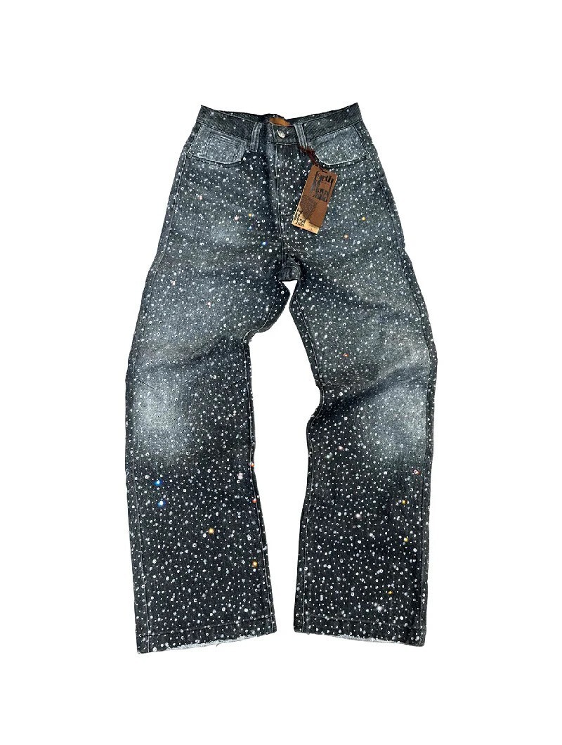 Birth Of Royal Child 3D Printing Washed 20k Swarovski Diamond Boro Denim Black
