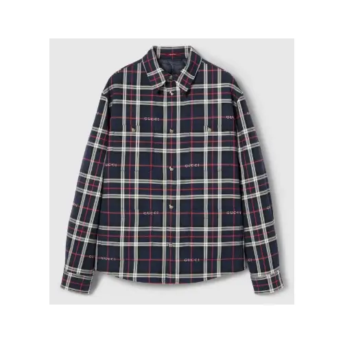 GUCCI タータンチェック コットンジャカード パデッドシャツ