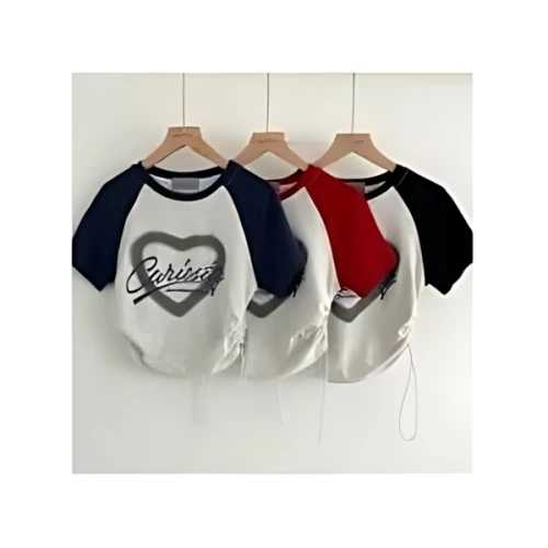DHOLIC 配色ラグランハートストリングTシャツ