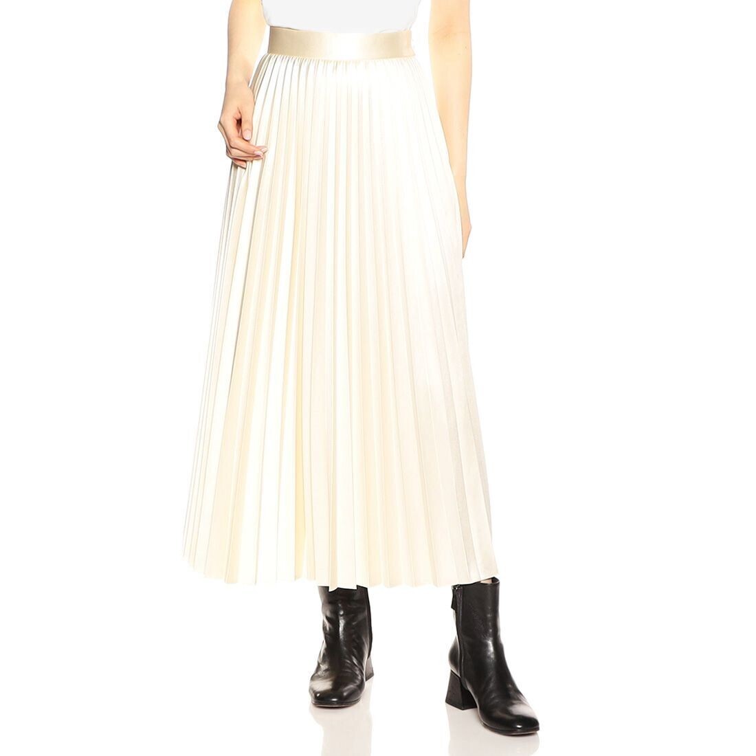 BARNEYS NEW YORK レザーライクサテンプリーツスカート