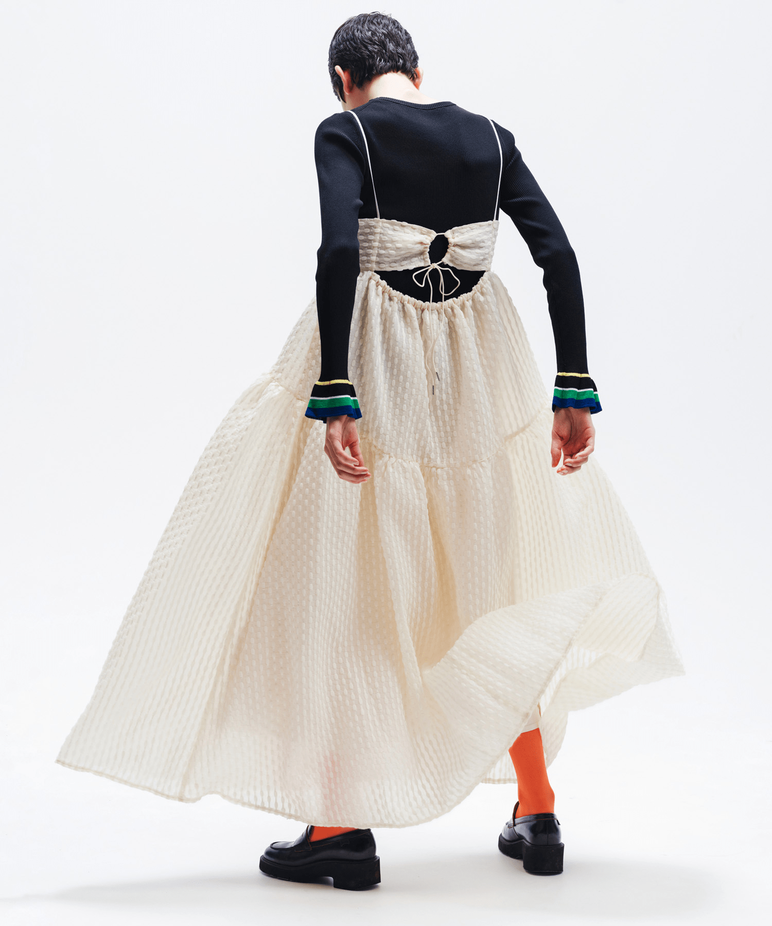 LAEMUSE FLARED SHEER DOT DRESS