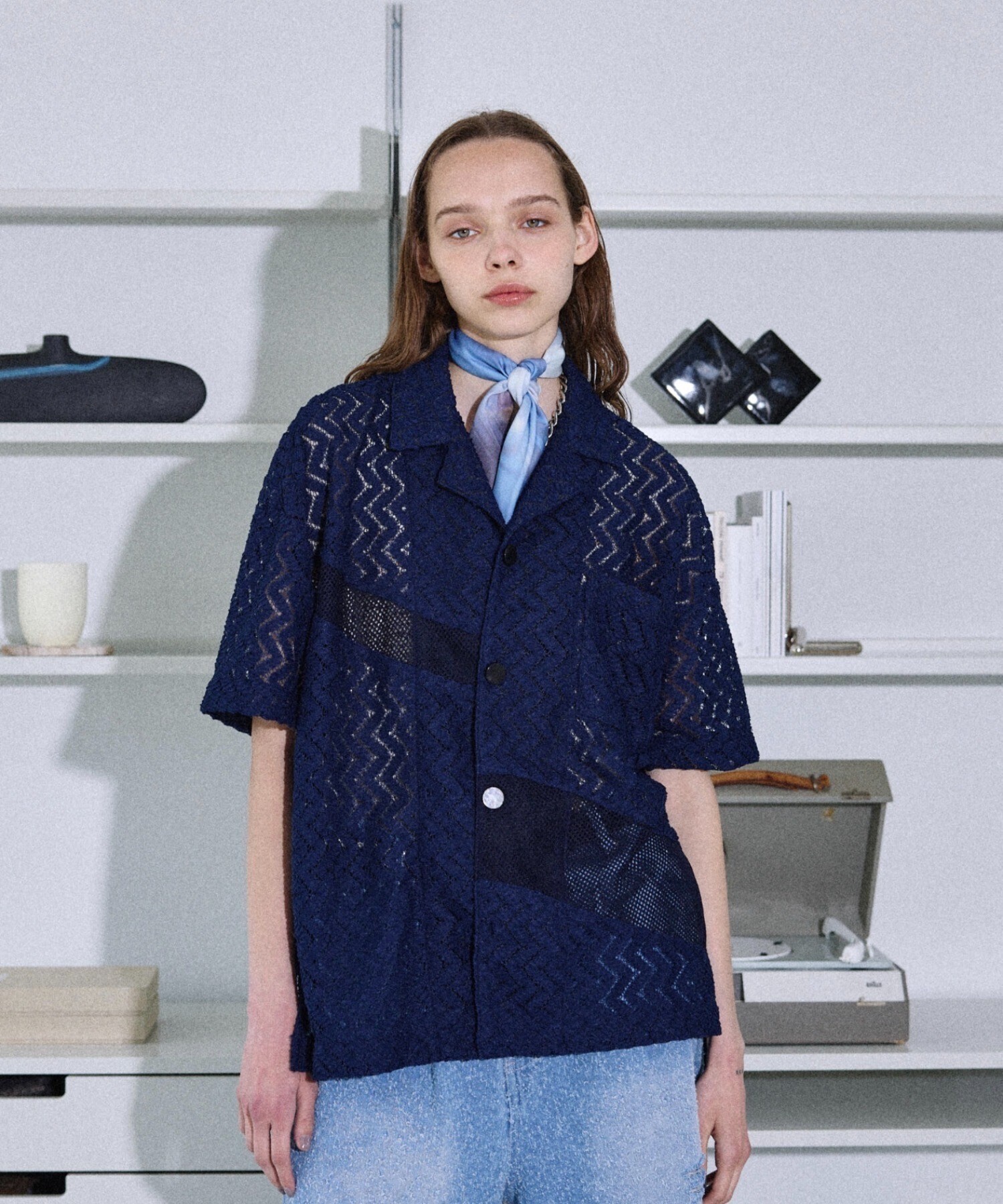 seyto Jaguard lace mesh half sleeve shirt / ジャガードレースメッシュハーフスリーブシャツ