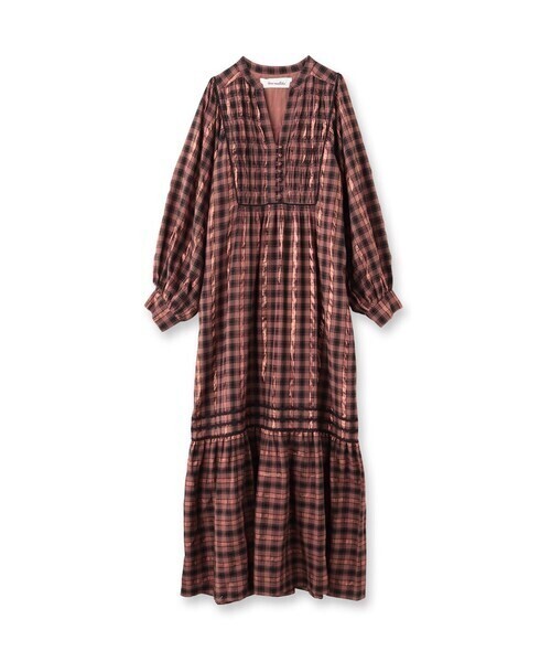 SARA MALLIKA Cotton Check Shirring Long Dress