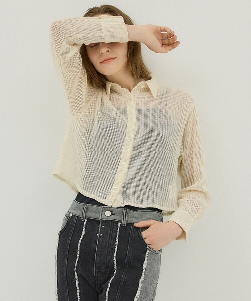 STUDIOUS メッシュレースクロップドシャツ