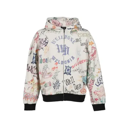 WE11DONE DOODLE PRINTED ZIP-UP HOODIE
