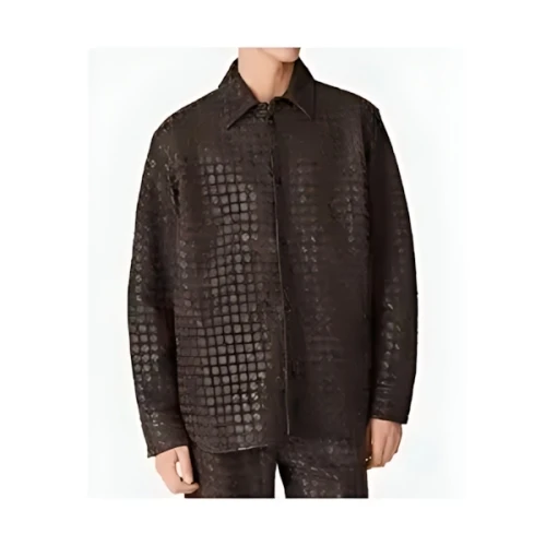 BOTTEGA VENETA イントレチャートレザー＆スエード シャツ