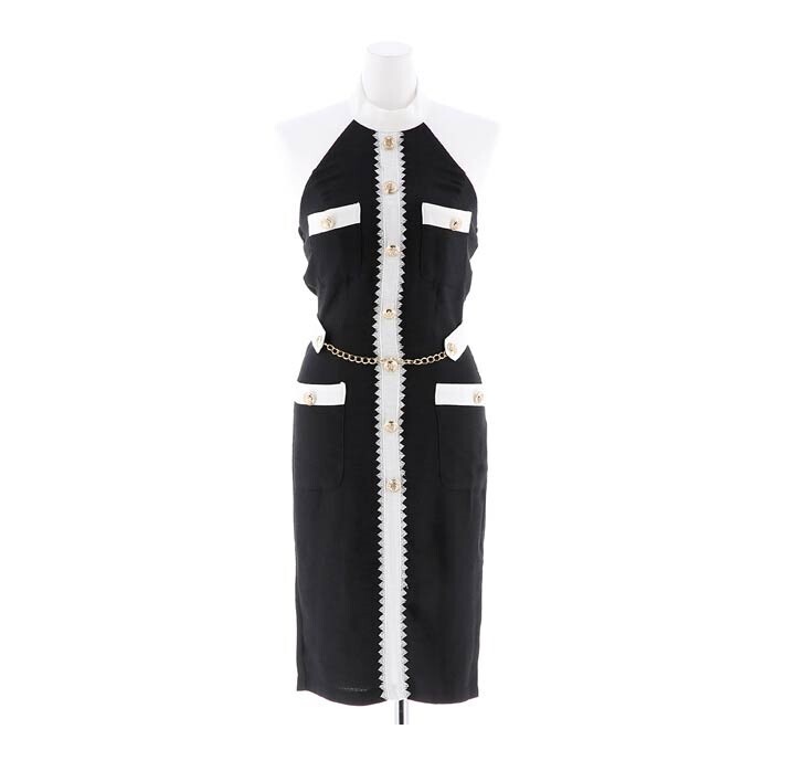 DazzyStore [韓国ドレス]アメスリホルターネックモノトーンタイト膝丈ドレス