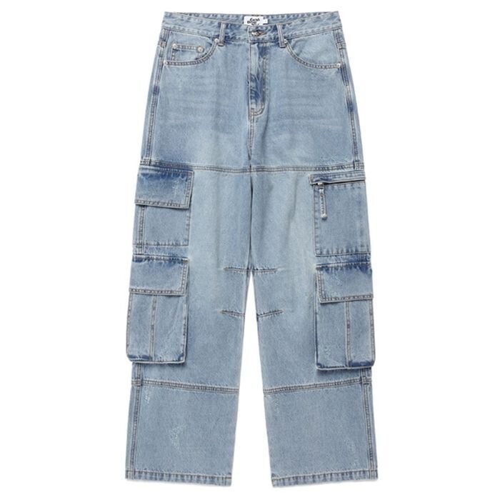 CAVISH WASHED DENIM CARGO PANTS 4BFT282