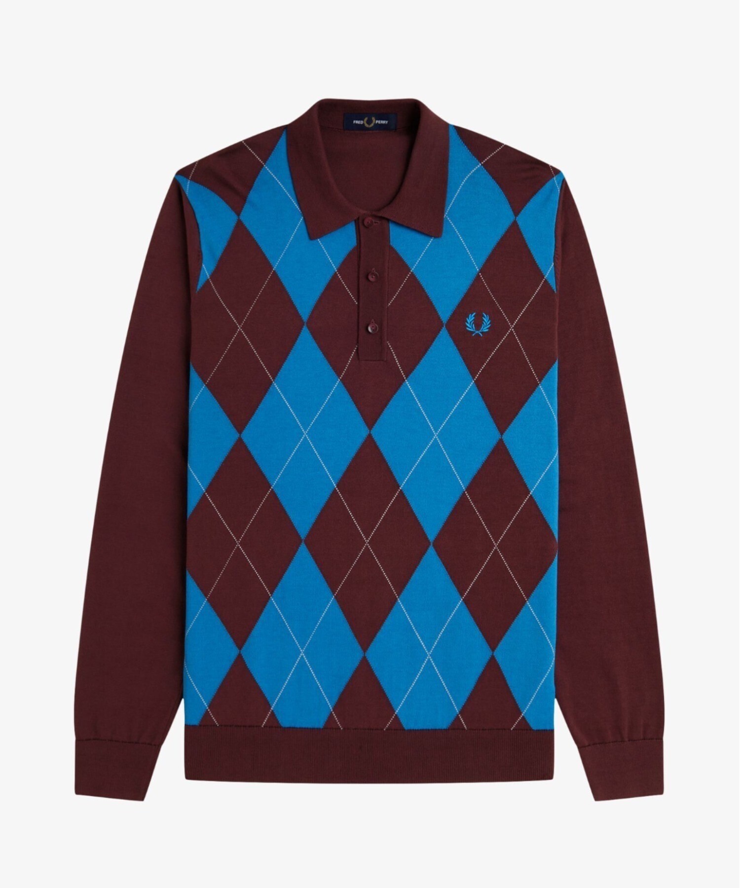 FRED PERRY Argyle Long Sleeve Knitted Polo Shirt