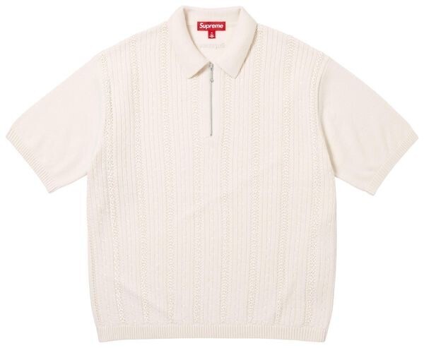 Supreme Supreme Beaded Zip Short-Sleeve Polo Sweater 'Cream'