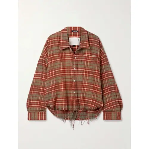 R13 Frayed checked cotton-flannel shirt