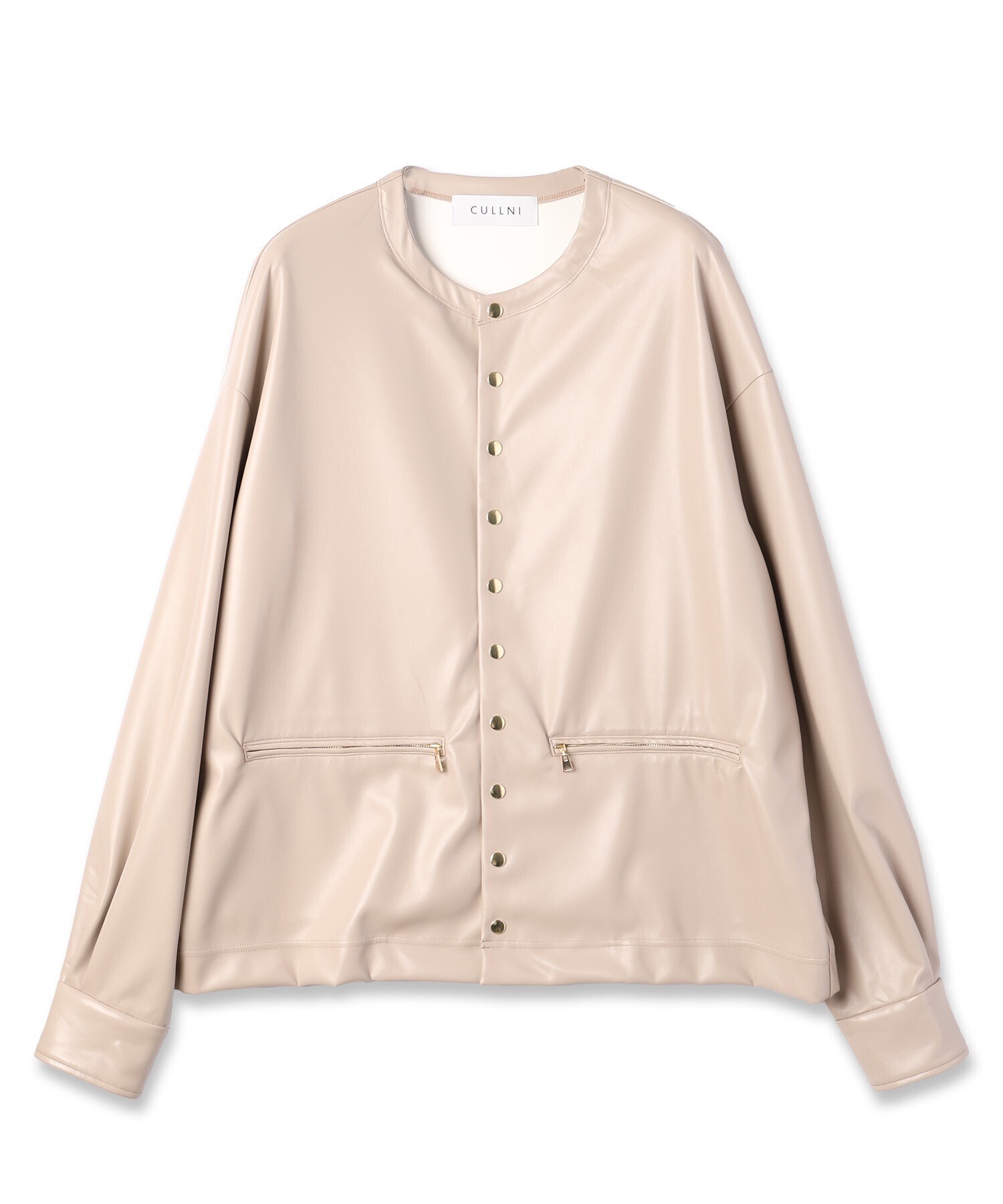 CULLNI Faux Leather Dot Button Collarless Shirt Jacket