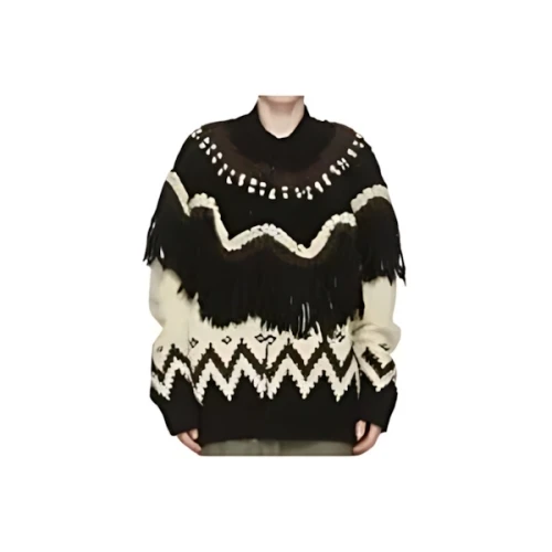 sacai Beige and Black Nordic Knit Zip-Up Sweater