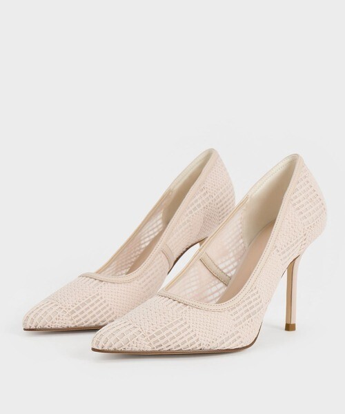 CHARLES & KEITH メッシュ ウーブンポインデッドトゥパンプス