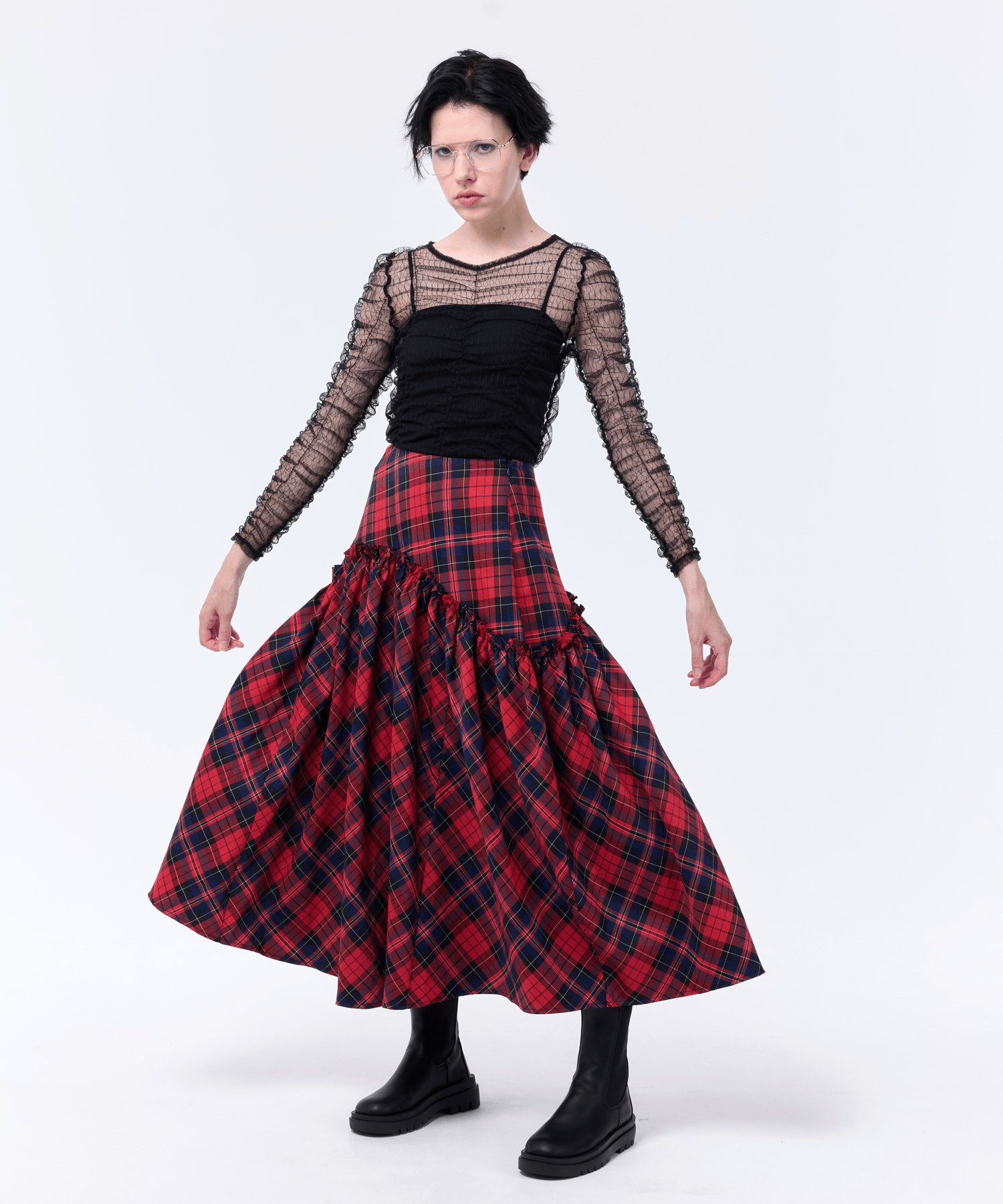 LAEMUSE CHECK FLARE SKIRT