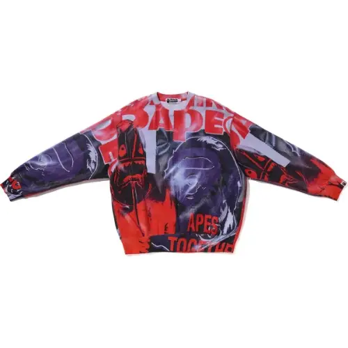 A BATHING APE OVERPRINT RELAX FIT CREWNECK SWEATSHIRT