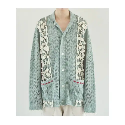 Camphor Wood hand knit flower line Cuba shirt cardigan
