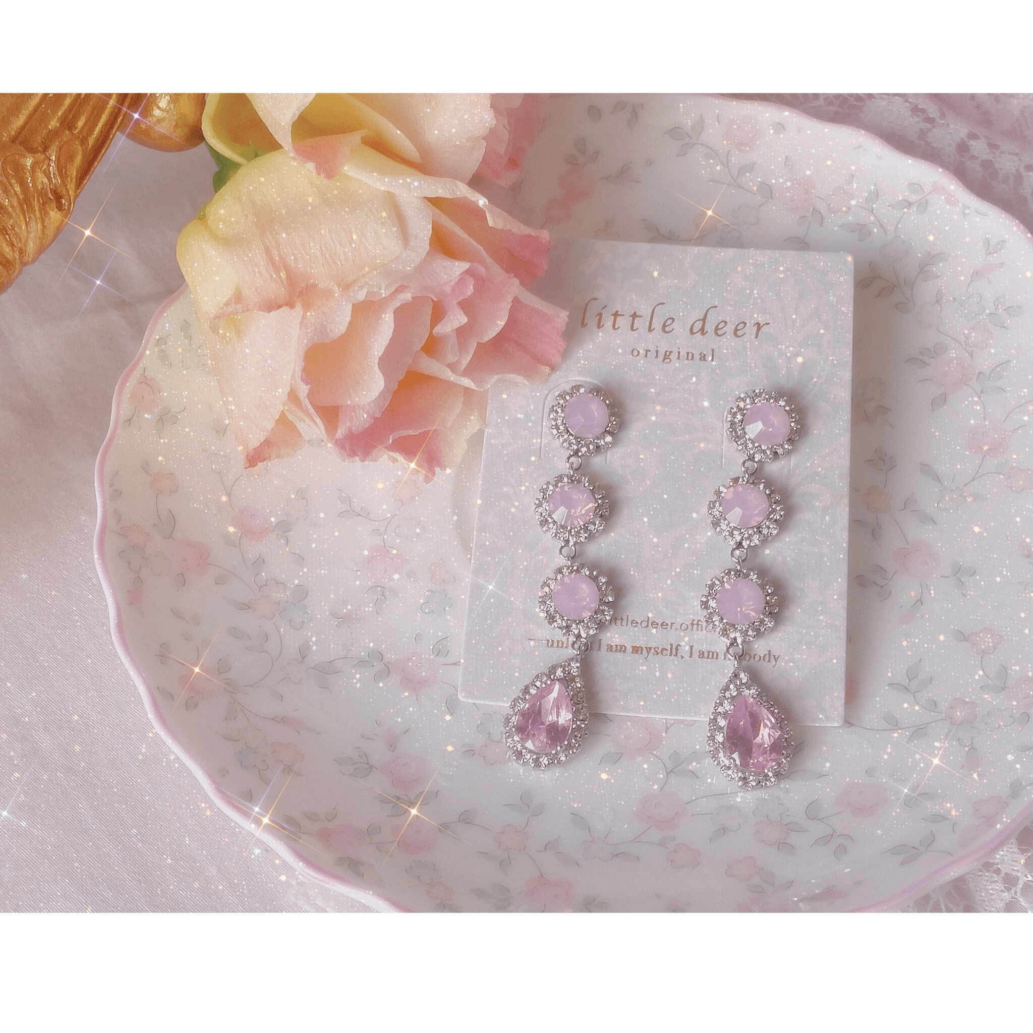 little deer light pink stone ピアス/イヤリング
