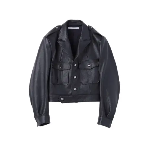 JOHN LAWRENCE SULLIVAN GRAIN LEATHER MASSIVE ROUNDED SLEEVE IKE JACKET