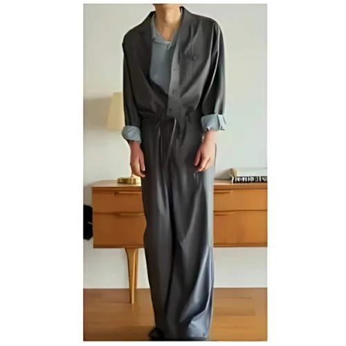 Camphor Wood Open Collar Stripe Belted Jump Suit