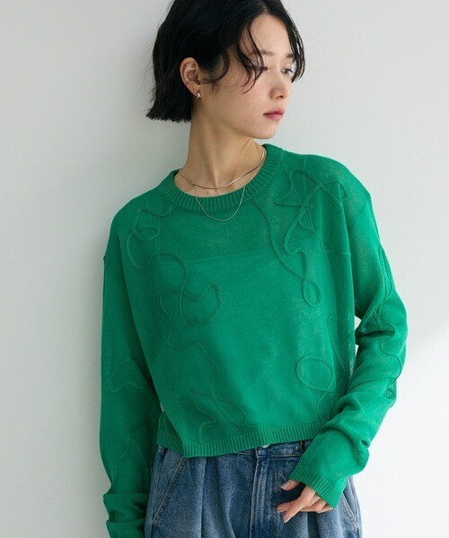 Green Parks ・ANDSEARCH コード刺繍シアーニット