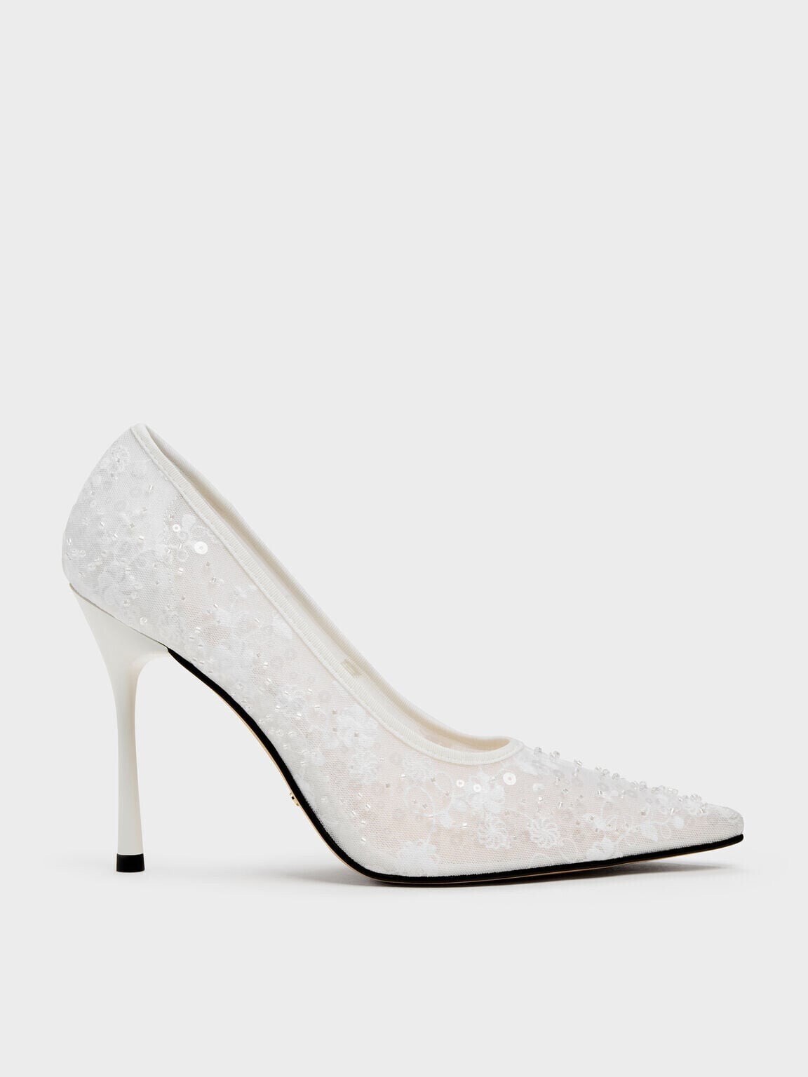 CHARLES & KEITH Kyra キラー エンブロイダリーメッシュ スティレットパンプス - ホワイト