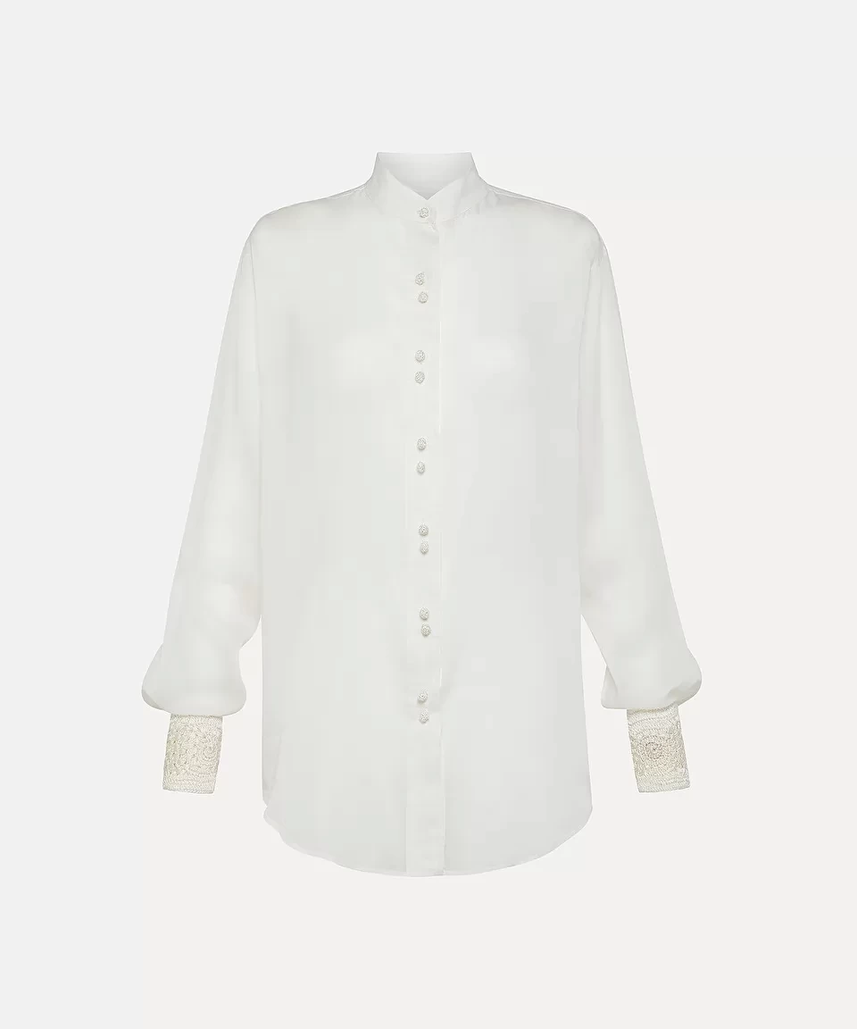 forte_forte oversized shirt crochet detailing