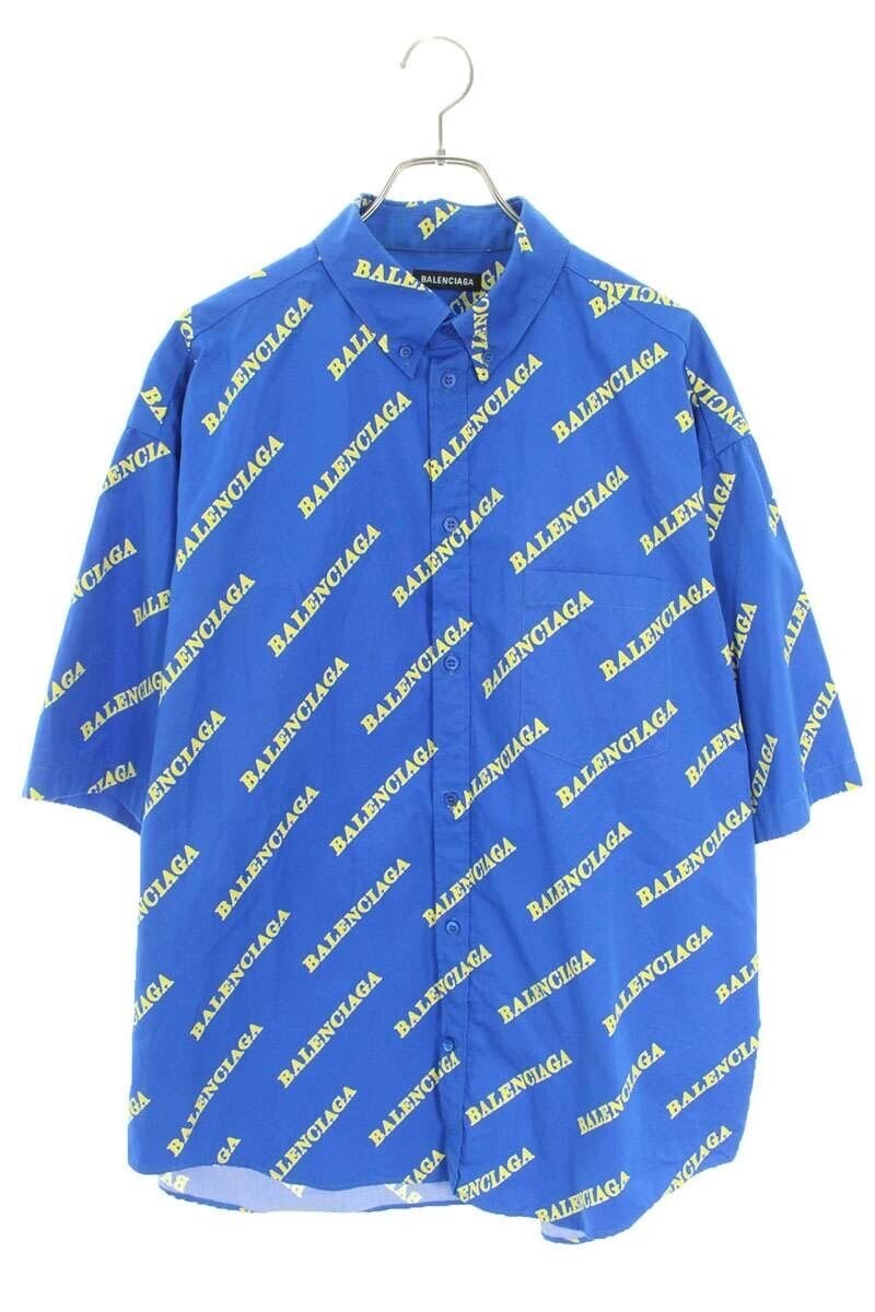 Balenciaga 総ロゴボタンダウン半袖シャツ 21AW