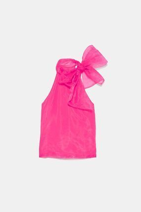 ZARA リボンディテール付きオーガンザブラウス