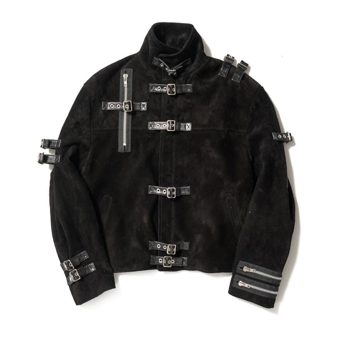 doublet BUCKLE OVERRLOAD LEATHER JACKET BLACK SUEDE