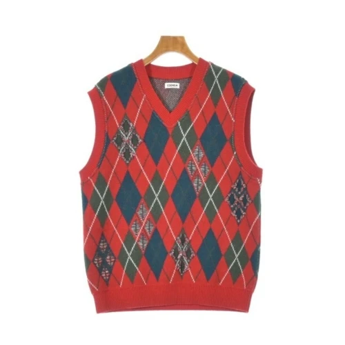 COOHEM CRASHED ARGYLE CHECK KNIT VEST