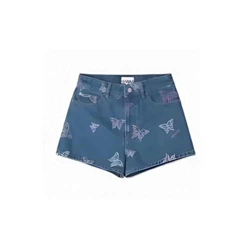 GANNI BUTTERFLY LOGO DENIM SHORTS PANTS