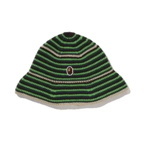 A BATHING APE APE HEAD ONE POINT STRIPE KNIT HAT