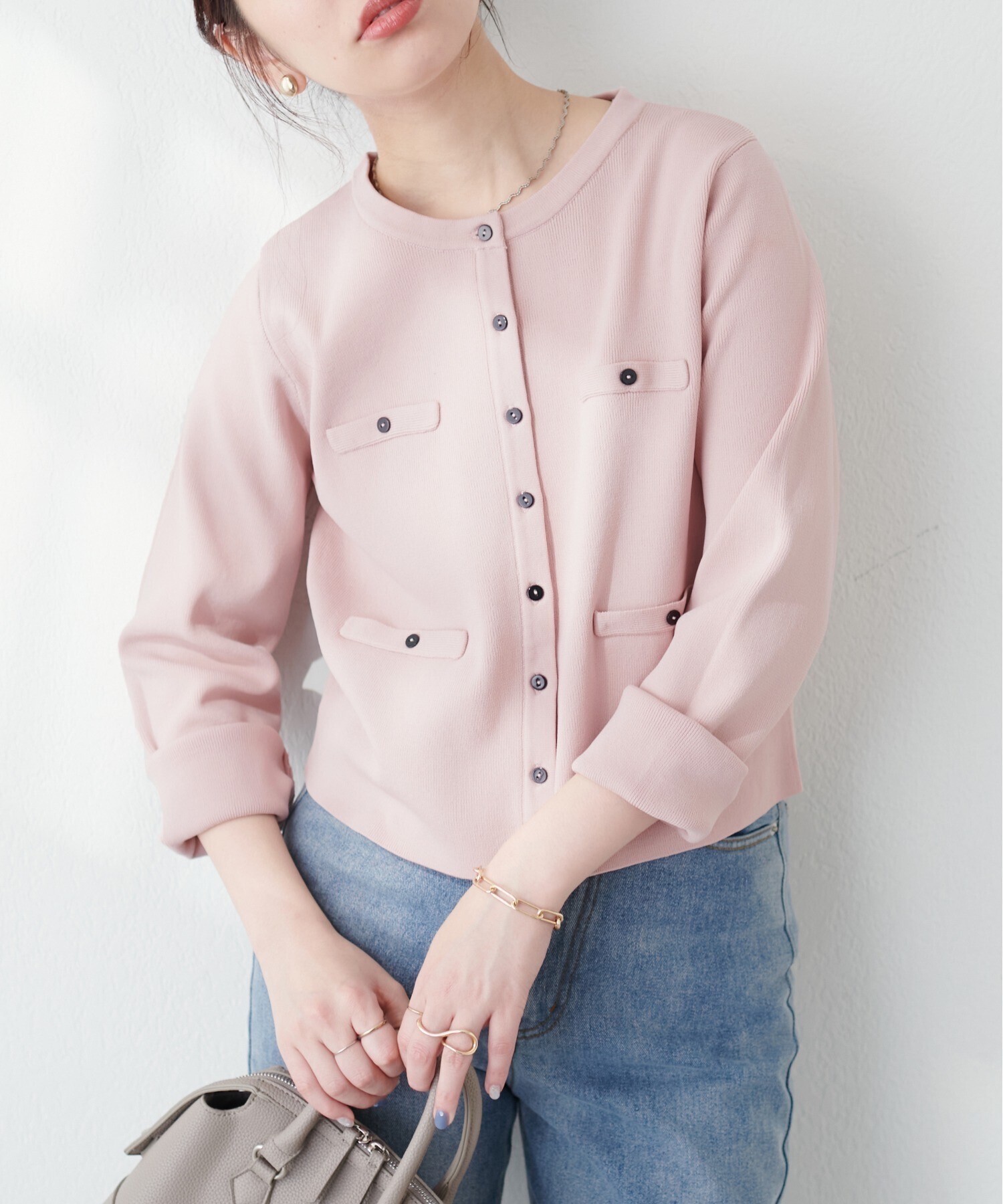 natural couture お家で洗えるちび釦カーデ