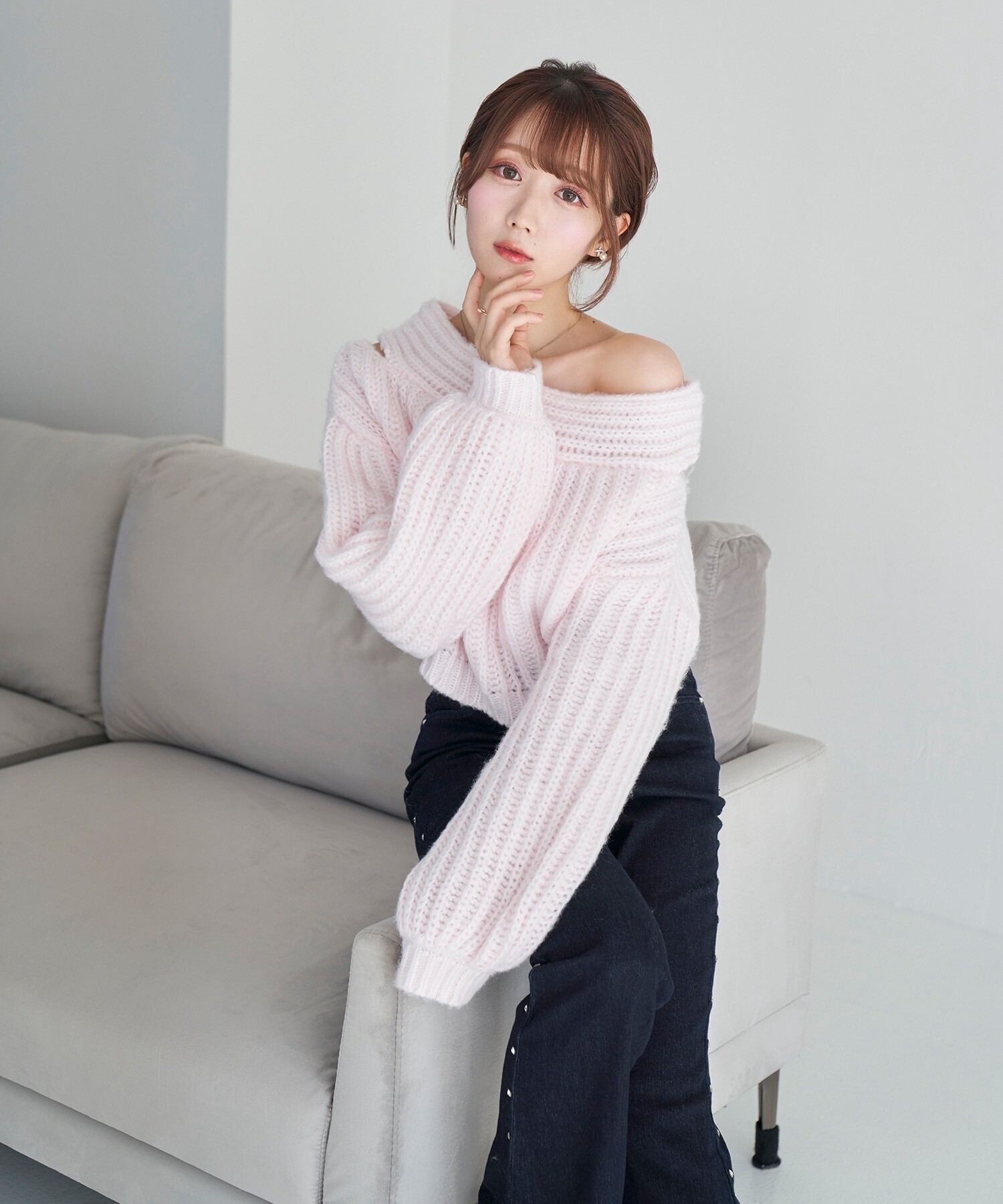 Rosé Muse open o/s fluffy knit