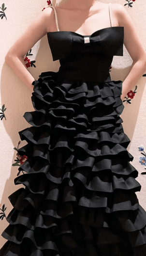 Vintage LAYERED BOW-EMBELLISHED MAXI DRESS IN BLACK