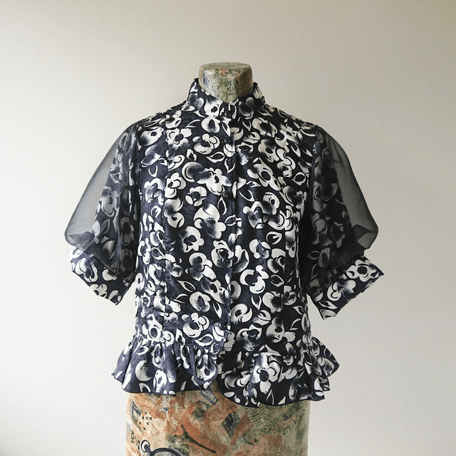 Juno レトロな花柄ショートシャツ