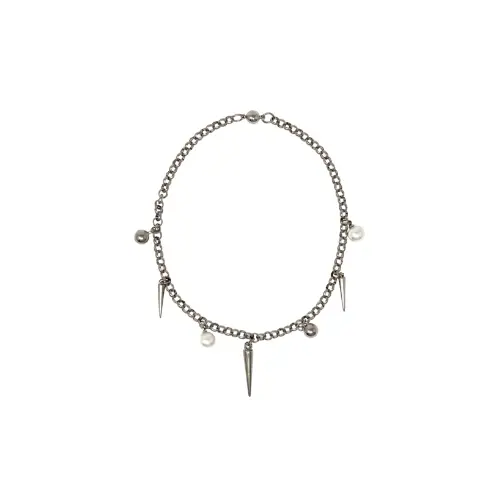 OHTNYC Rolo Chain Pearl Stud Necklace
