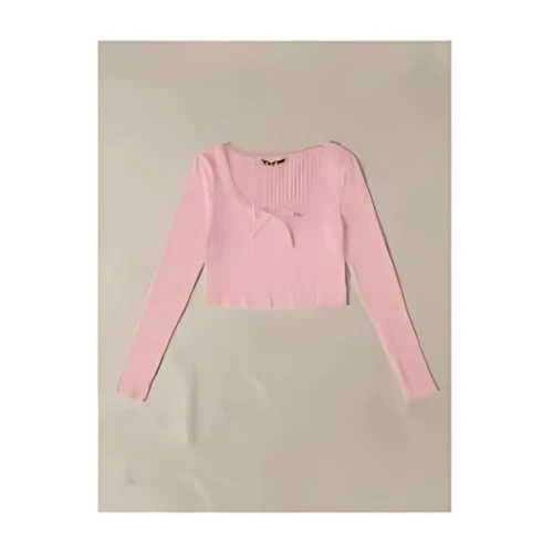 SHEIN SHEIN Qutie レーストリム 蝶々結びフロント リブニット トップス