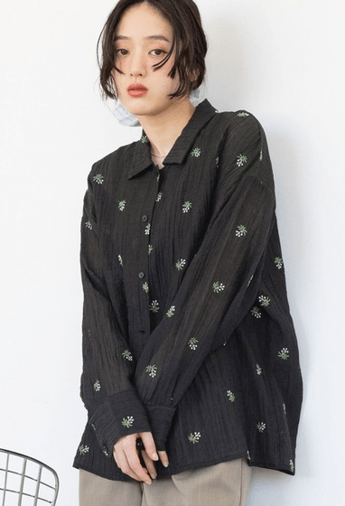 RAGEBLUE フラワー刺繍シアーシャツ