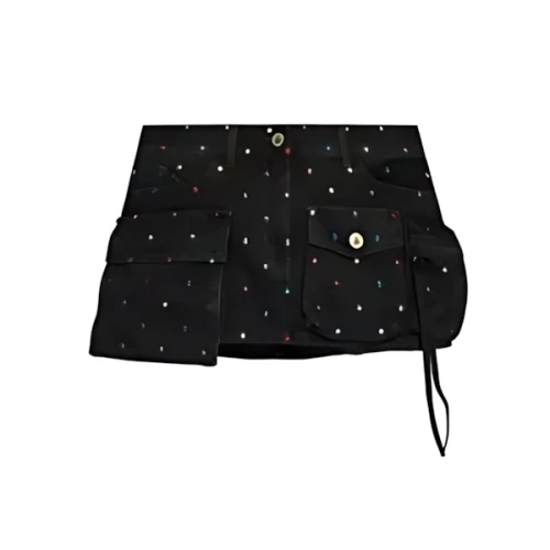 THE ATTICO rhinestone-embellished denim skirt